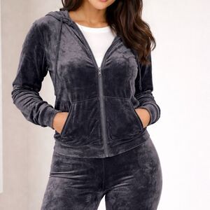C-mode Grey Velvet Super Soft Leggings and Zip UP Hoodie Set